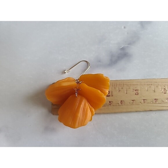 Orange Floral Dangling Pierced Earrings - Picture 10 of 10
